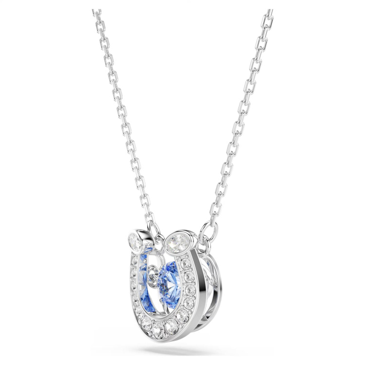 Symbolica pendant Round cut, Pavé, Horse shoe, Blue, Rhodium plated